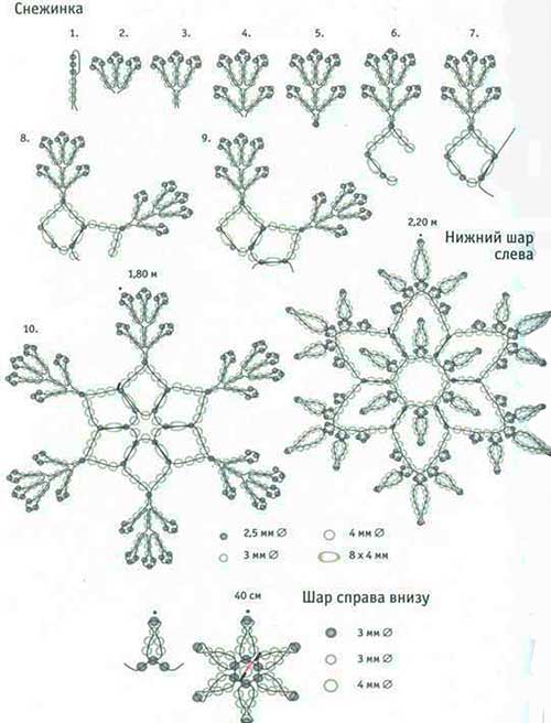 плетение бисером схема снежинки