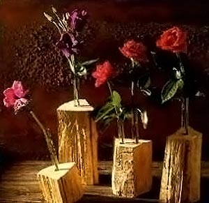 Цветы на деревянных пеньках